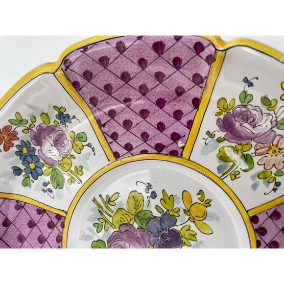 2 Antique Veuve Perrin Faience Plates 7" Scalloped Floral Handpainted France - Picture 9 of 9